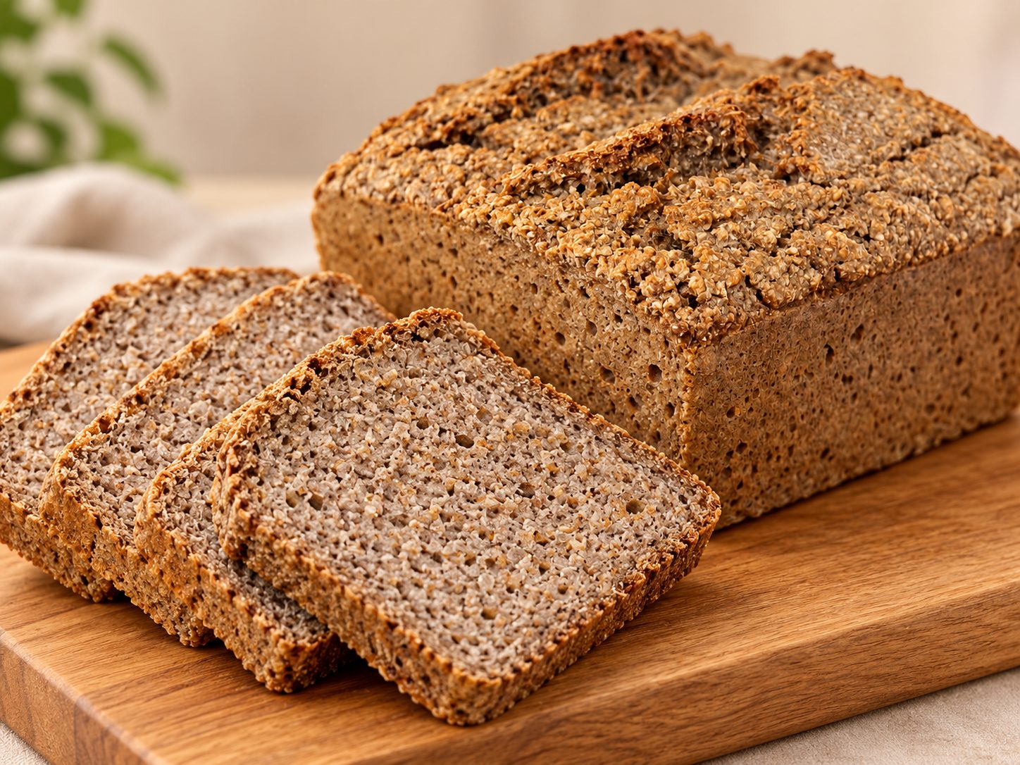 Balam bread and slices on a wooden board in soft daylight