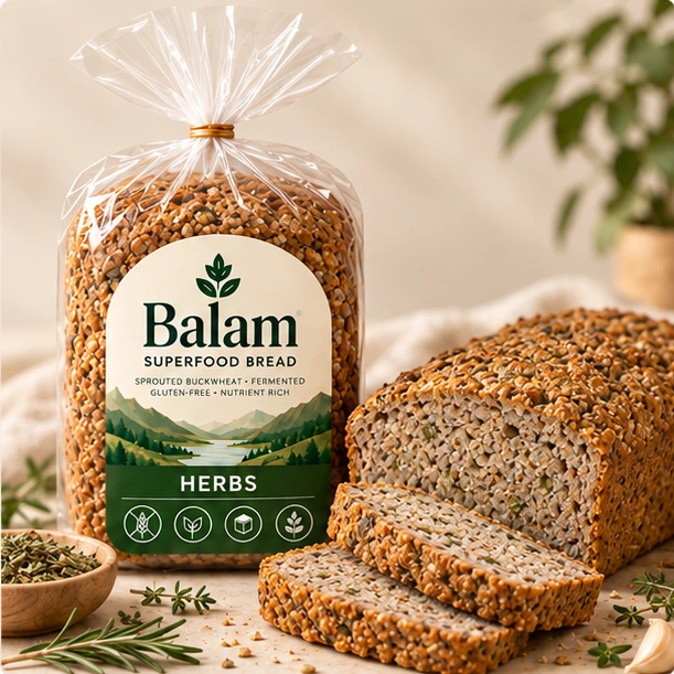 Balam Herbs packaged loaf with herb bread slices