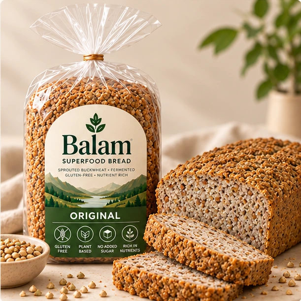 Balam Original packaged loaf with a sliced piece of bread